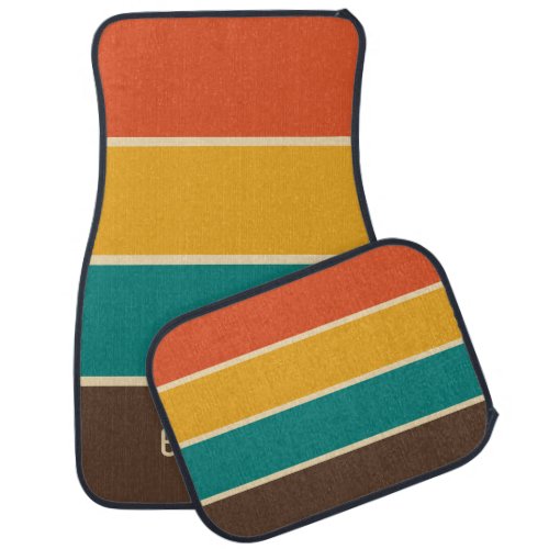 Retro Stripes Vintage Color Teal Orange Brown Name Car Floor Mat