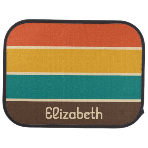 Retro Stripes Vintage Color Teal Orange Brown Name Car Floor Mat