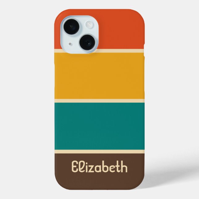 Retro Stripes Vintage Color Teal Orange Brown Name Case-Mate iPhone Case (Back)