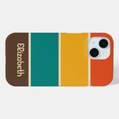Retro Stripes Vintage Color Teal Orange Brown Name Case-Mate iPhone Case (Back (Horizontal))
