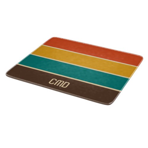 Retro Stripes Vintage Color Teal Orange Brown Name Cutting Board