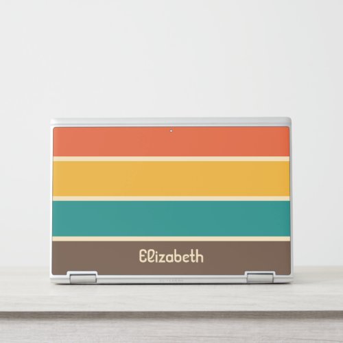 Retro Stripes Vintage Color Teal Orange Brown Name HP Laptop Skin