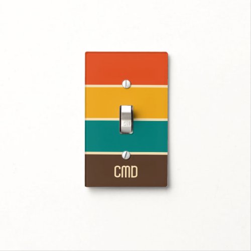 Retro Stripes Vintage Color Teal Orange Brown Name Light Switch Cover