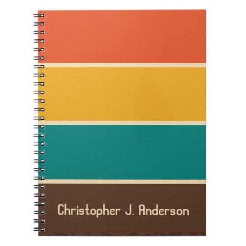 Retro Stripes Vintage Color Teal Orange Brown Name Notebook