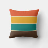 Retro Stripes Vintage Color Teal Orange Brown Throw Pillow (Back)
