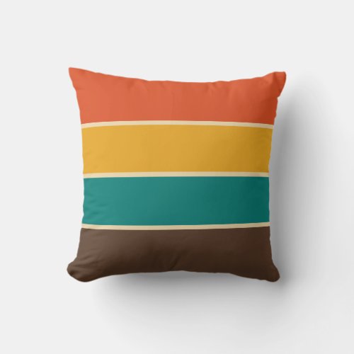 Retro Stripes Vintage Color Teal Orange Brown Throw Pillow