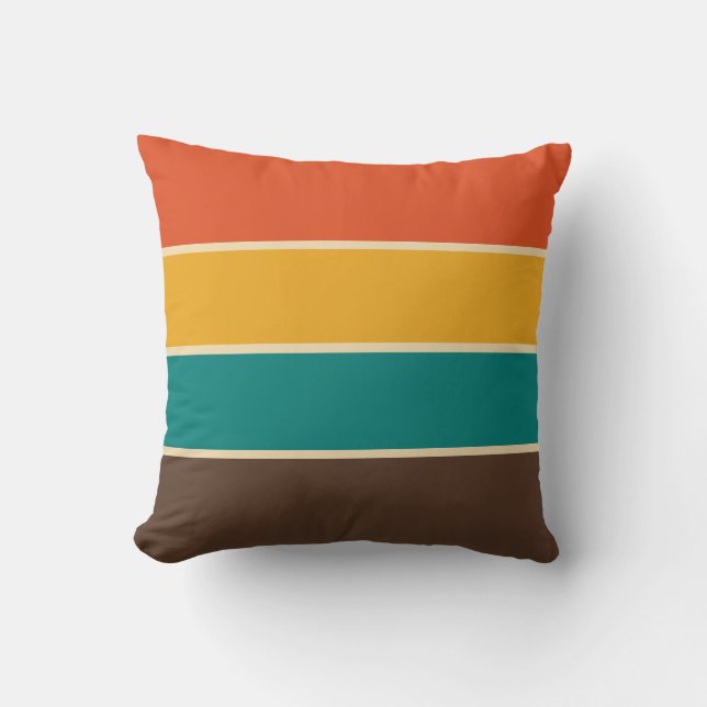 Retro Stripes Vintage Color Teal Orange Brown Throw Pillow (Front)