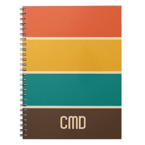 Retro Stripes Vintage Color Teal Orange MONOGRAM Notebook