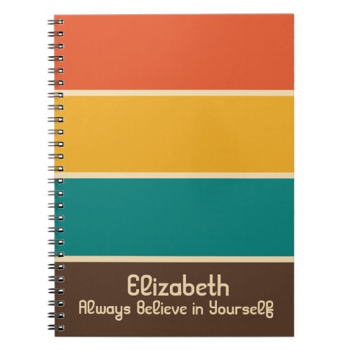 Retro Stripes Vintage Color Teal Orange Name Notebook