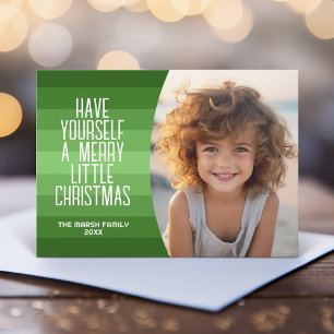 Retro Stripes with Curved Photo - Christmas Green Holiday Card
