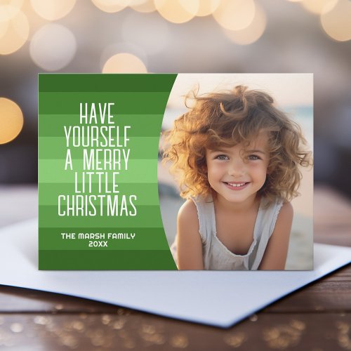 Retro Stripes with Curved Photo _ Christmas Green Holiday Card