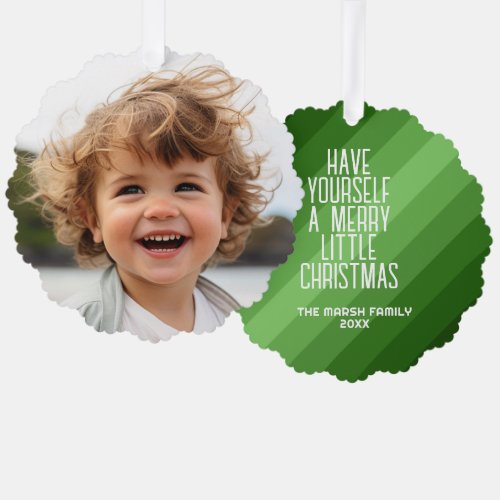 Retro Stripes with Photo _ Christmas Green Ornament Card