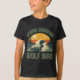Retro Stupid Canadian Wolf Loon Illustration T-Shirt