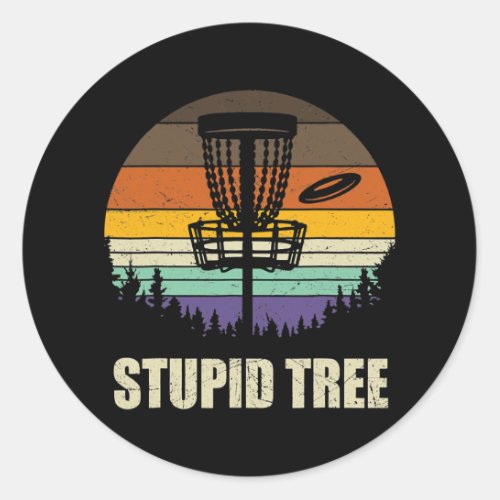 Retro Stupid Tree Disc Golf Funny Frisbee Golf Classic Round Sticker