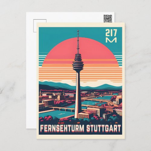 Retro Stuttgart TV Tower Fernsehturm german gift Postcard