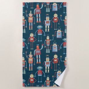 Retro Style 1950s Robots Beach Towel