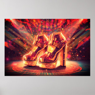 Retro Style 1970s Gold Stack Disco Shoes on Large Poster