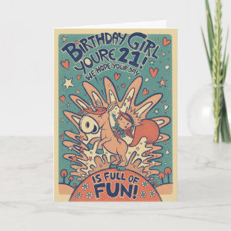 Retro style 21st Birthday Card for her