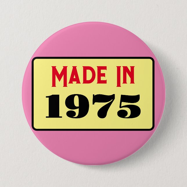 Retro style 50th birthday badge 1975 button (Front)