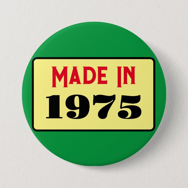 Retro style 50th birthday badge 1975 button (Front)