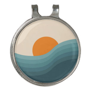 Retro style abstract sunset landscape golf hat clip