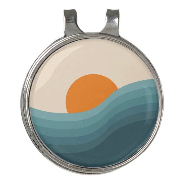 Retro style abstract sunset landscape golf hat clip (Front)