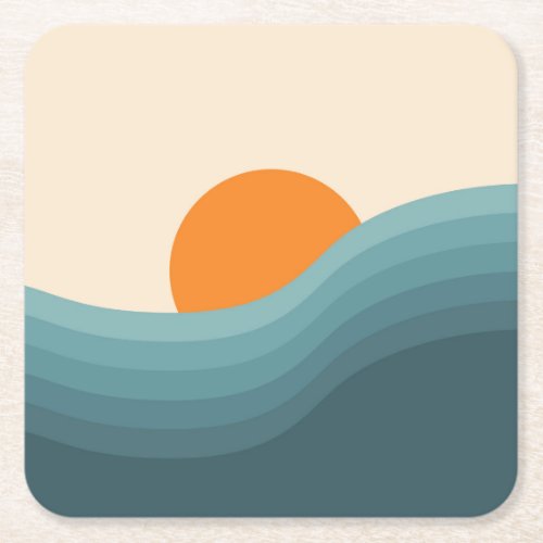 Retro style abstract sunset landscape square paper coaster