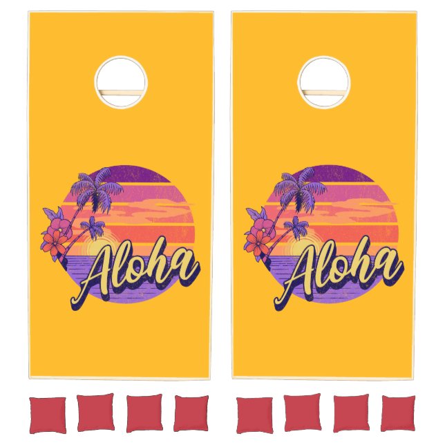 Retro style "Aloha" text design Cornhole Set (Set)