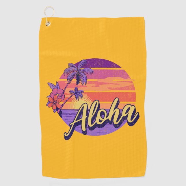Retro style "Aloha" text design Golf Towel (Front)