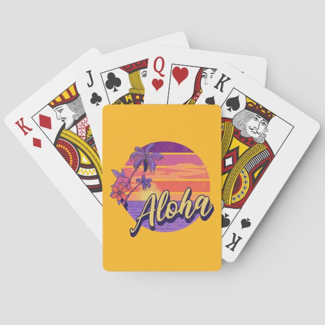 Retro style "Aloha" text design Poker Cards (Back)