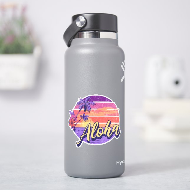 Retro style "Aloha" text design Sticker (HydroFlask)