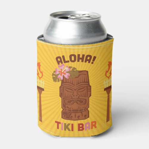 Retro Style Aloha Tiki Bar Can Cooler