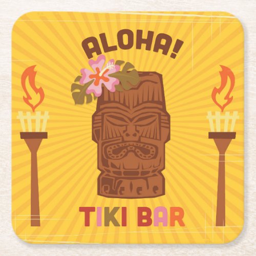 Retro Style Aloha Tiki Bar Square Paper Coaster