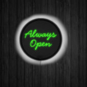 Retro Style Always Open Neon Green on Black LED Sign