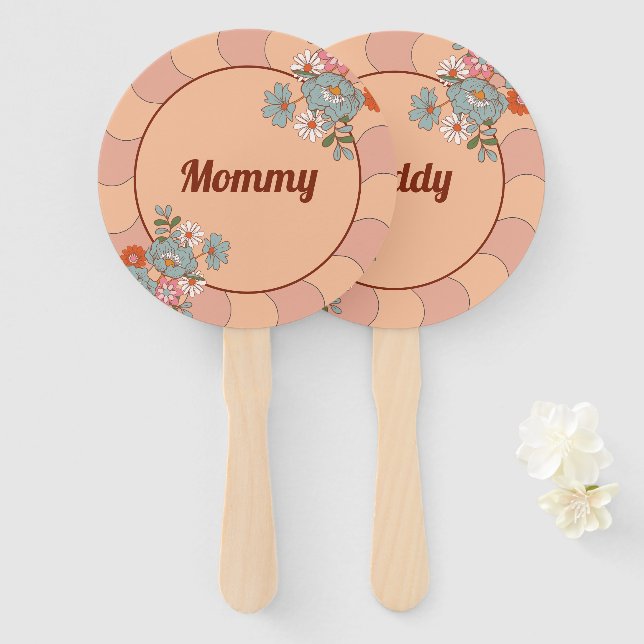 Retro Style Baby Shower Mommy and Daddy Game Fan (Front and Back)