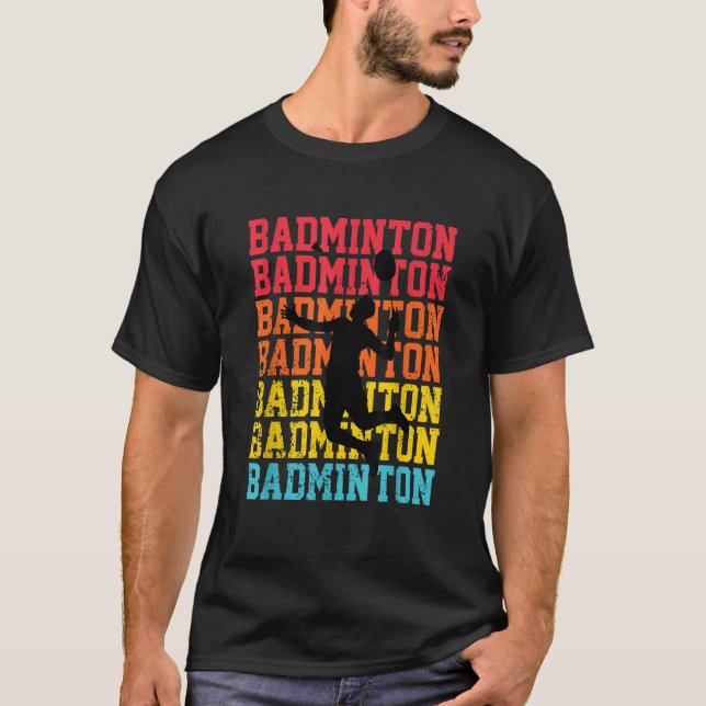 Retro Style Badminton Player Shuttlecock Birdie T-Shirt (Front)
