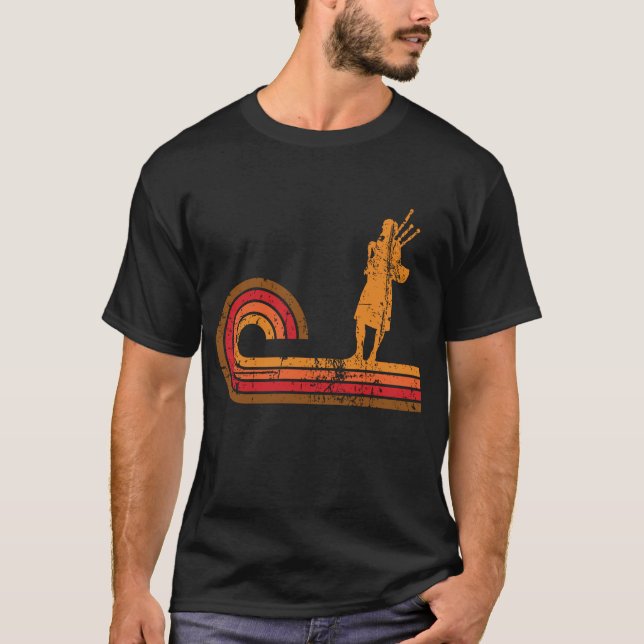 Retro Style Bagpipes Silhouette Music T-Shirt (Front)