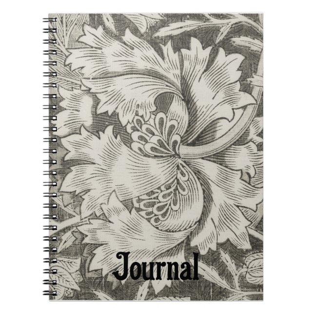 Retro Style Baroque Gray Floral Journal (Front)