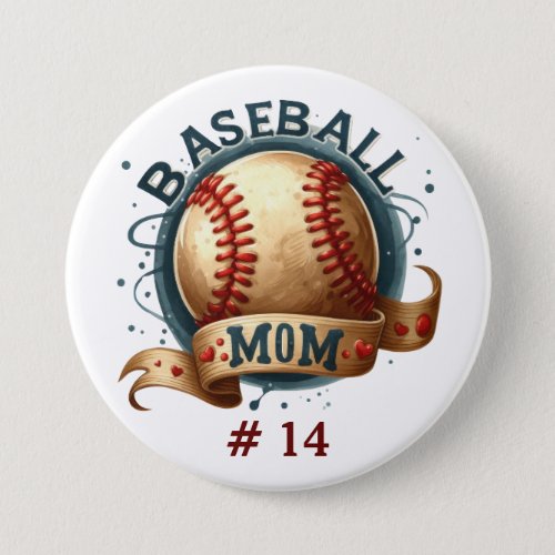 Retro Style Baseball Mom Personalized Button