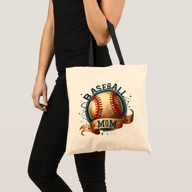 Retro Style Baseball Mom Personalized Tote Bag (Front (Product))