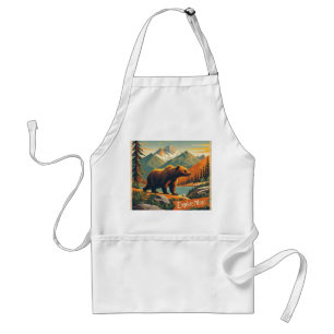 Retro-style bear cartoon and mountain range Poster Adult Apron