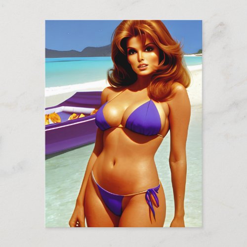 Retro Style Bikini Model Postcard