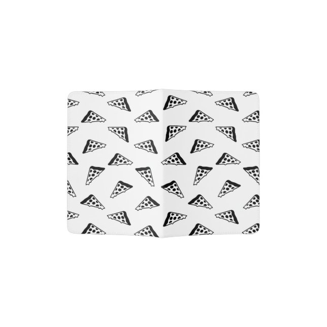 Retro Style Black & White Pizza Art Pattern Passport Holder (Opened)