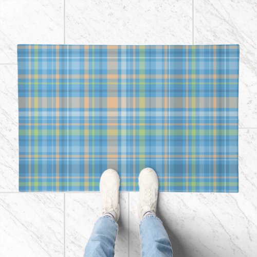 Retro Style Blue Plaid Pattern Floormat Doormat