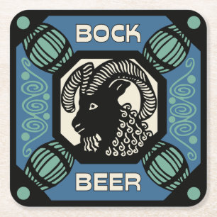 Retro style Bock beer square ad Paper Coaster