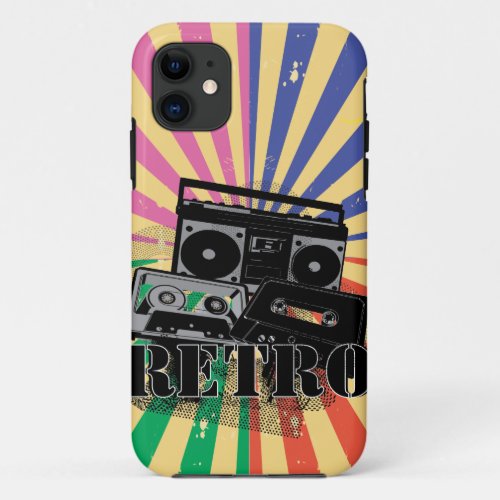 Retro style boom box and cassettes iPhone 11 case