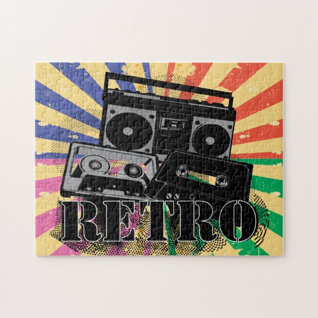 Retro style boom box and cassettes jigsaw puzzle (Horizontal)
