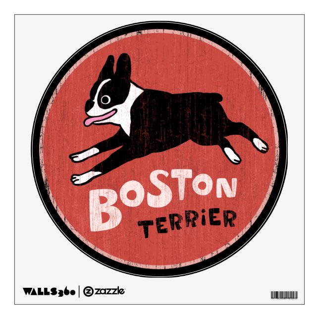 Retro Style Boston Terrier Dog Graphic Wall Sticker (Front)