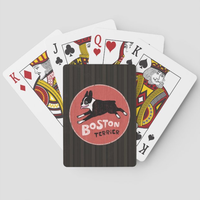 Retro Style Boston Terrier Jumping Dog Poker Cards (Back)