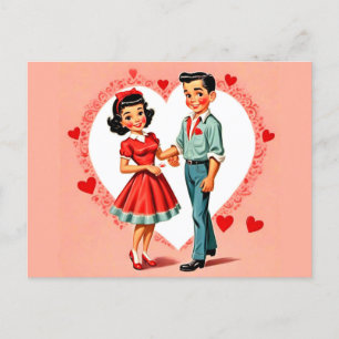 Retro Style Boy and Girl Valentine's Day Postcard
